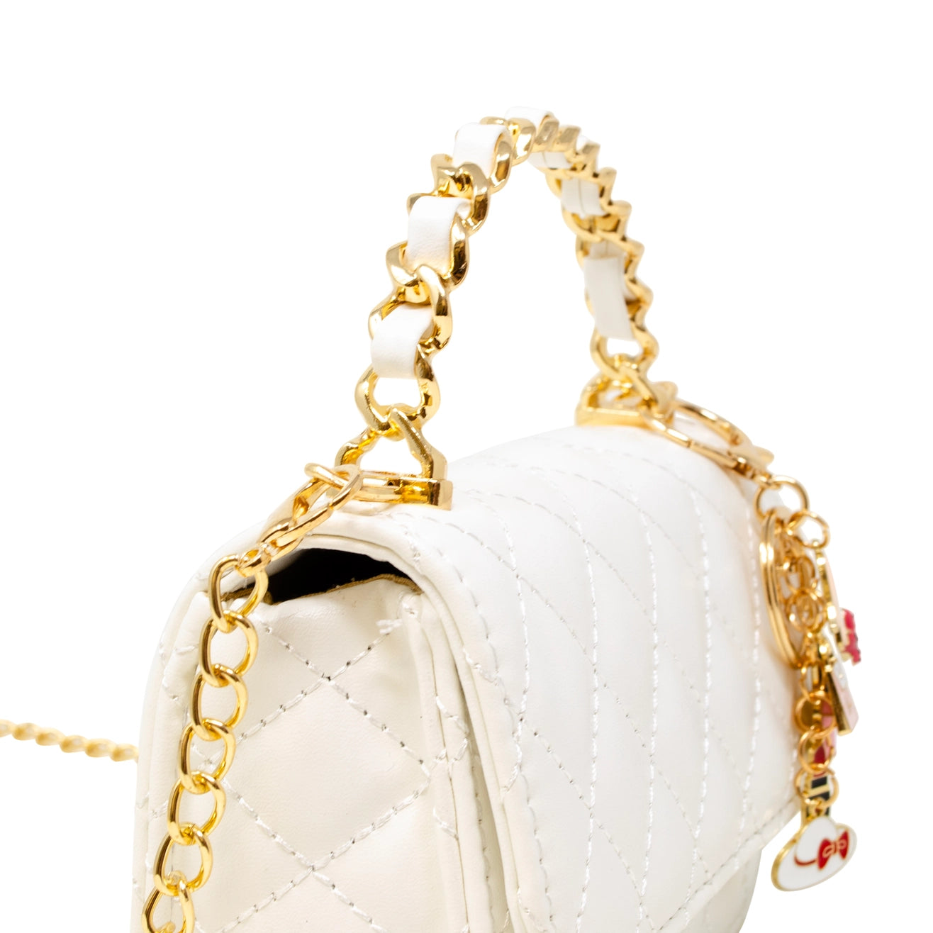 White Classic Link Chain Top Handle Handbag