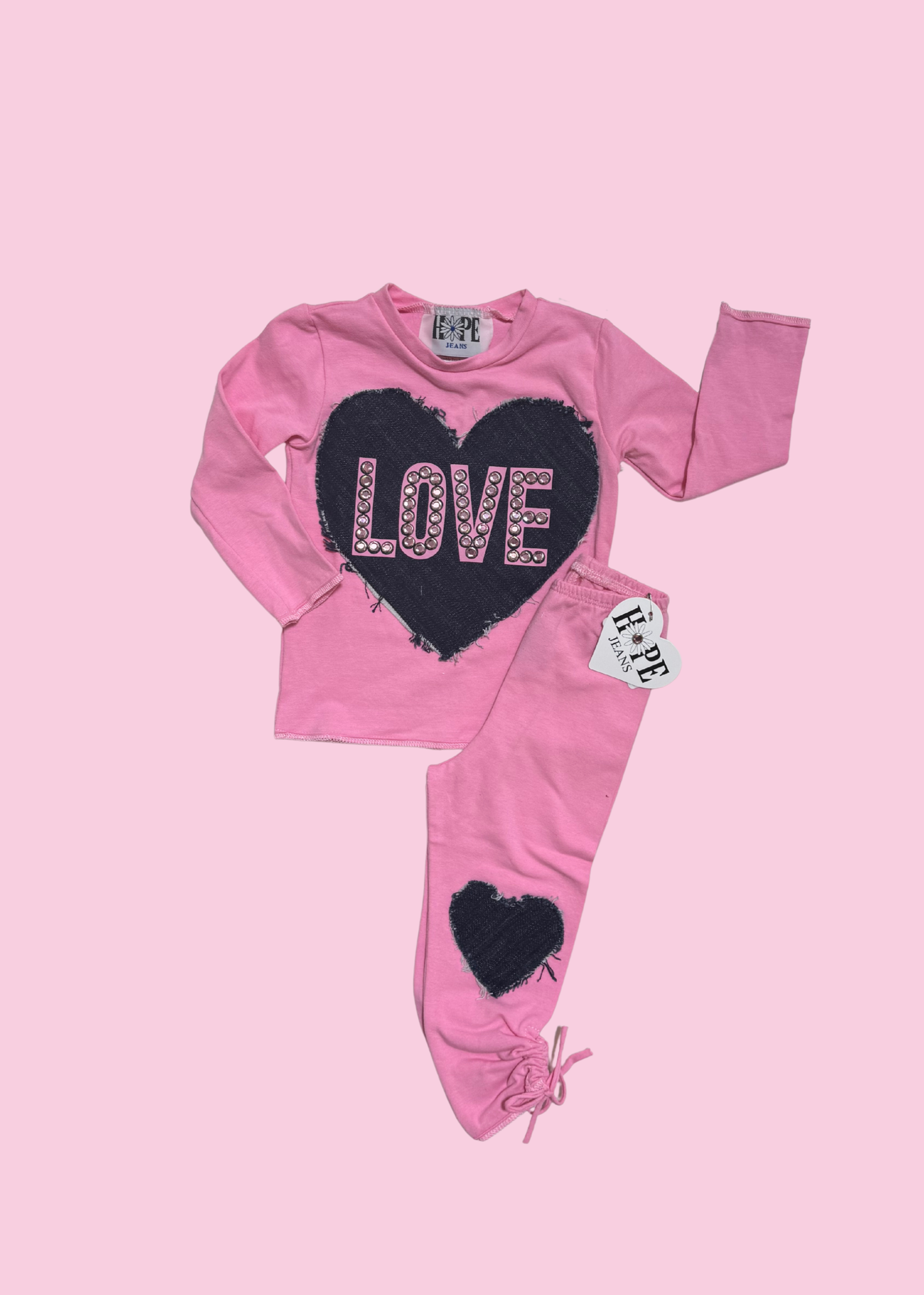 Denim Heart LOVE Long Sleeve Top