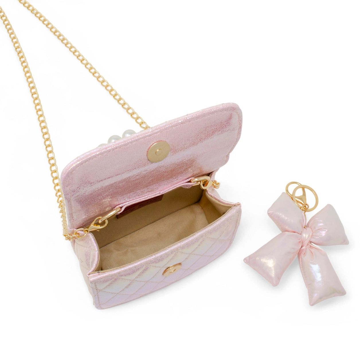 Pink Shiny Quilted Puffer Bow Bag