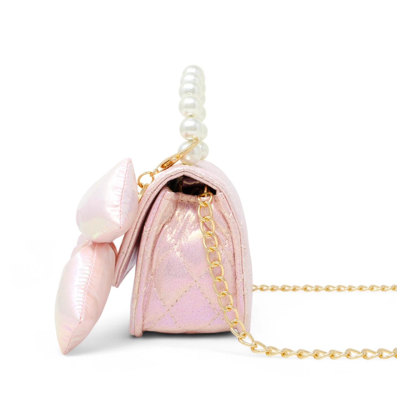 Pink Shiny Quilted Puffer Bow Bag