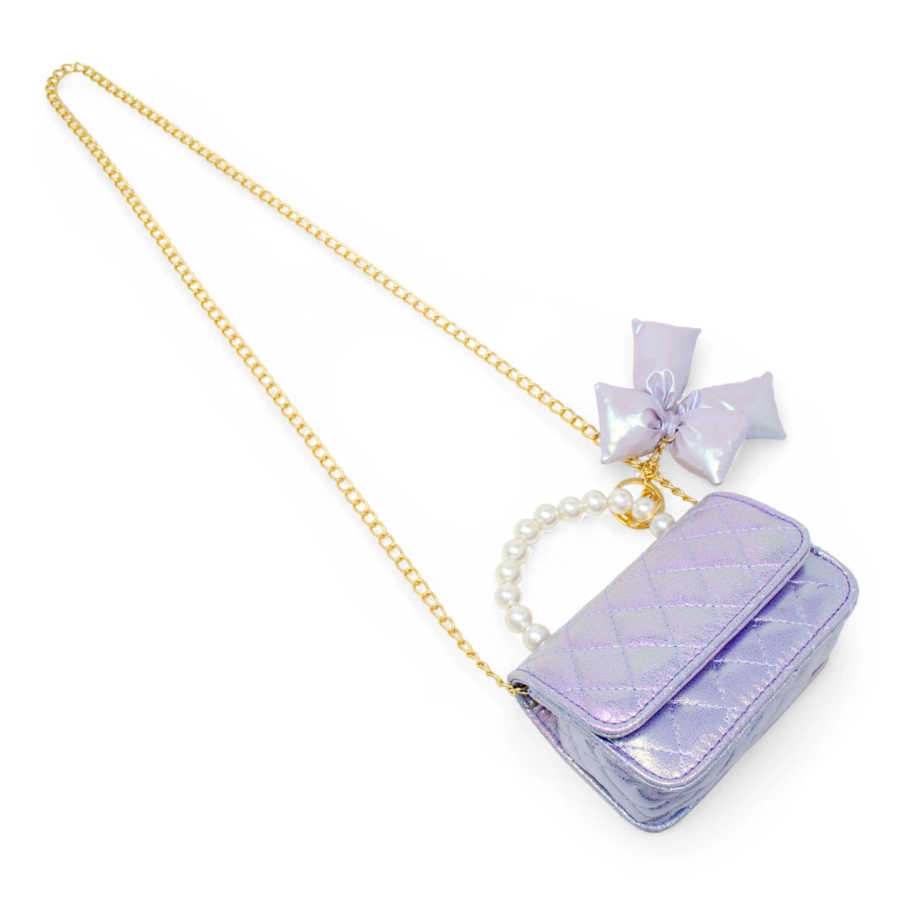 Purple Shiny Quilted Puffer Bow Bag