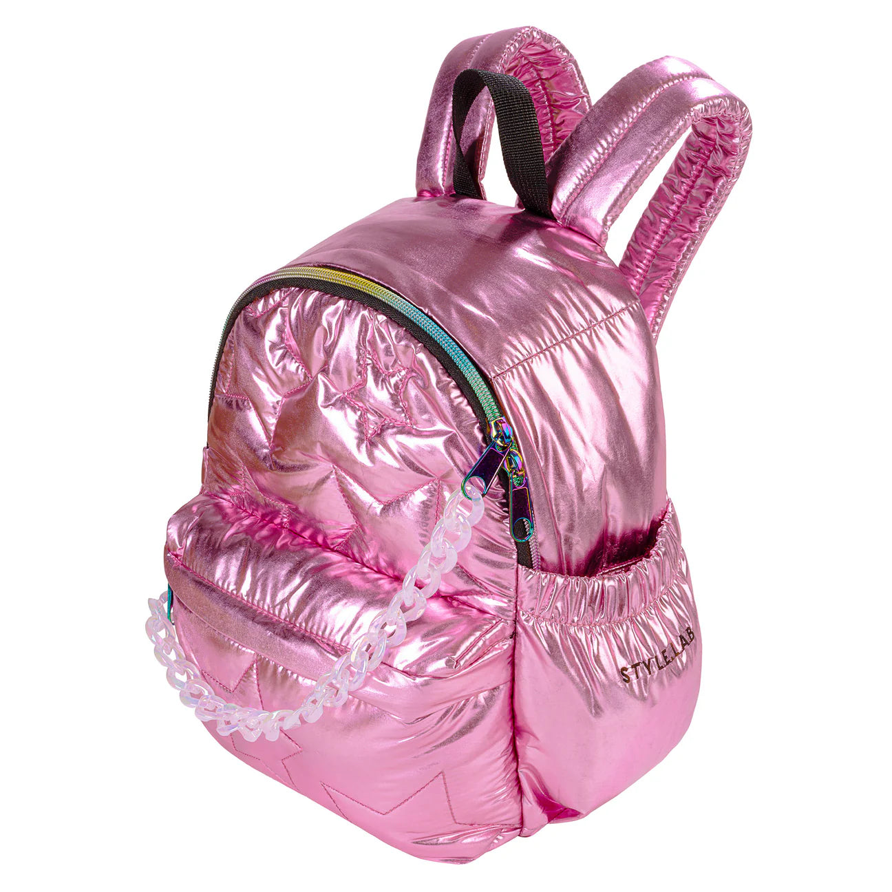 Metallic Star Quilted Mini Puffer Backpack Pink