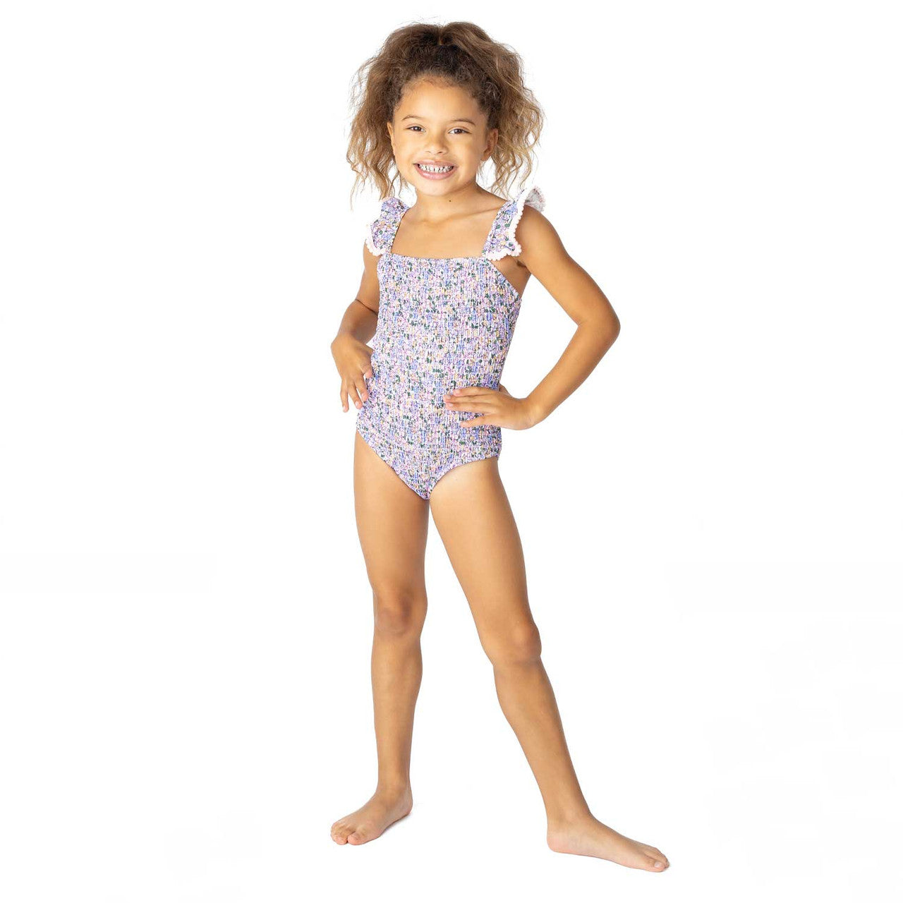 Flower Power Purple Smocked One Piece Swimsuit