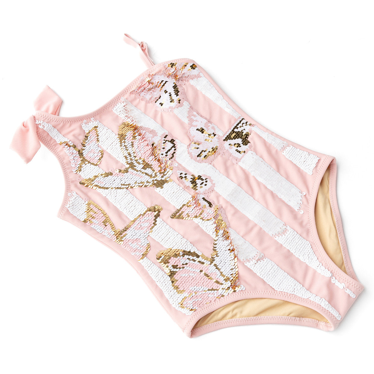 Butterfly Stripe Girls Sequin One Shoulder One Piece Swimsuit