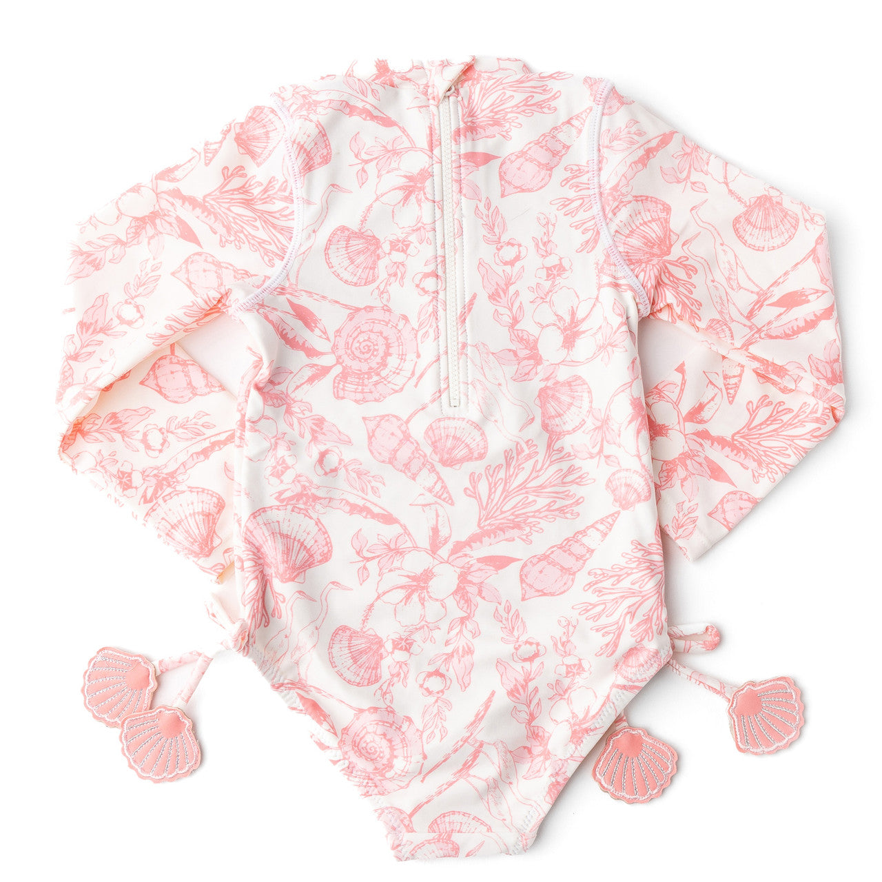 Seaside Toile Girls Long Sleeve One Piece Swimsuit