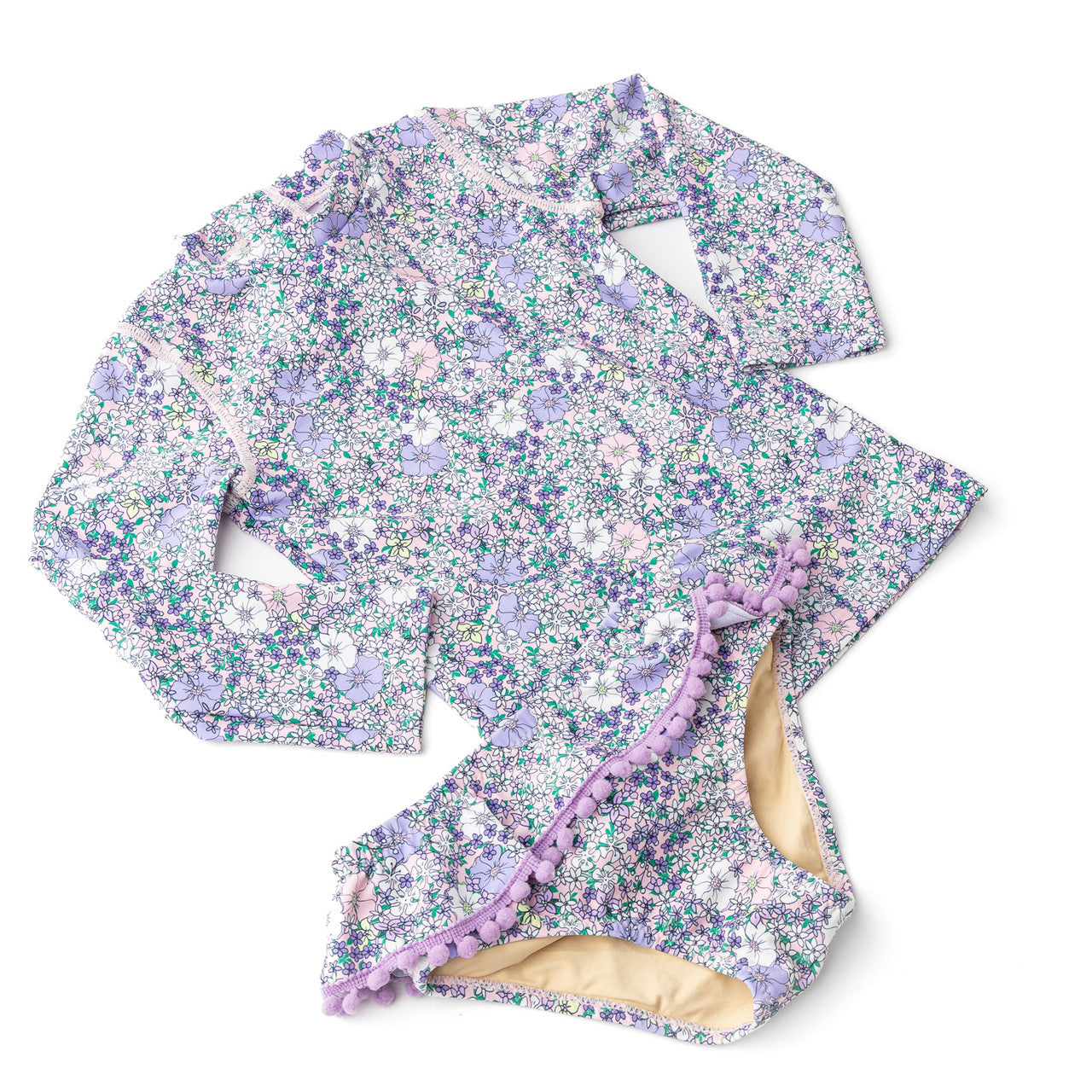 Flower Power Purple Rashguard Swimsuit Set