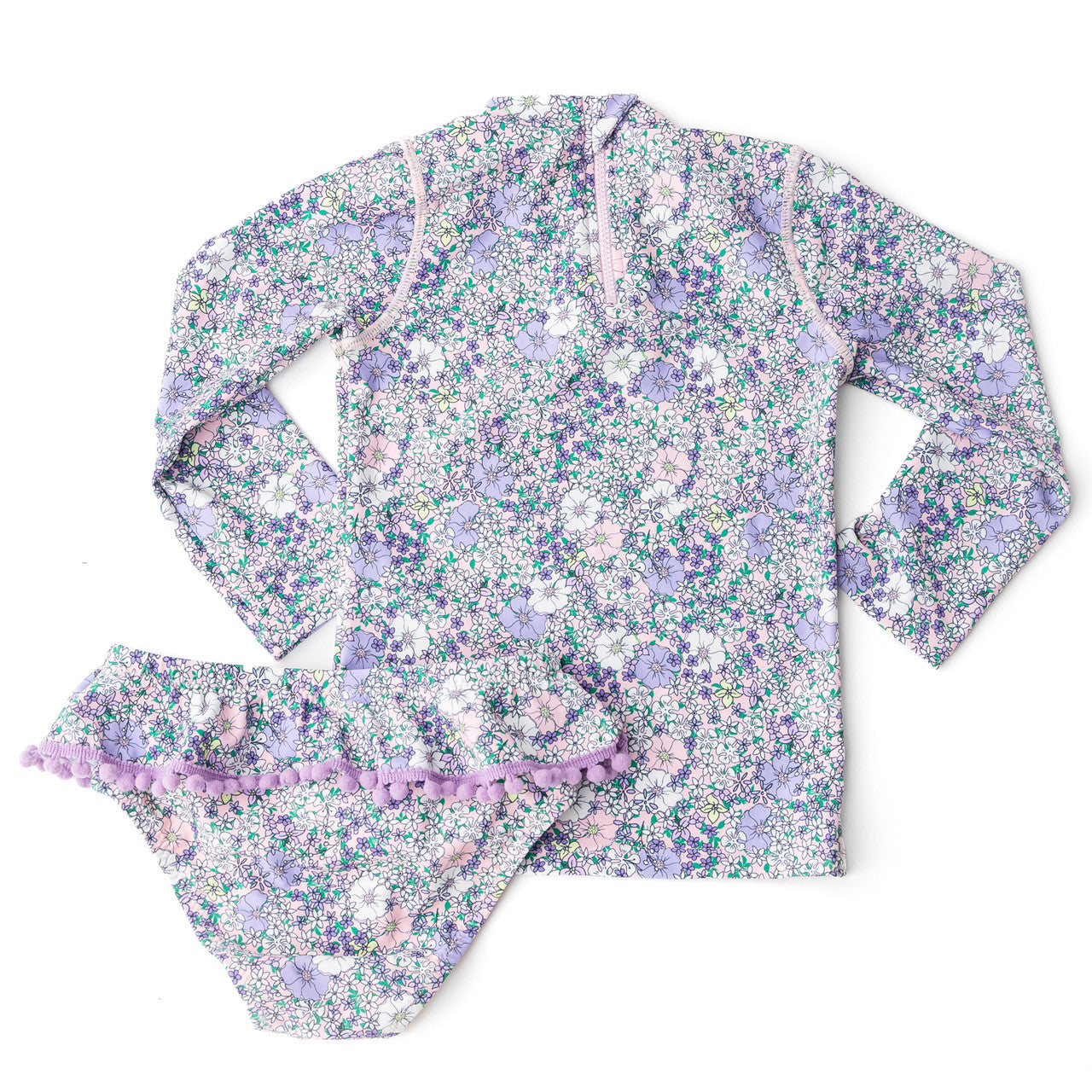 Flower Power Purple Rashguard Swimsuit Set