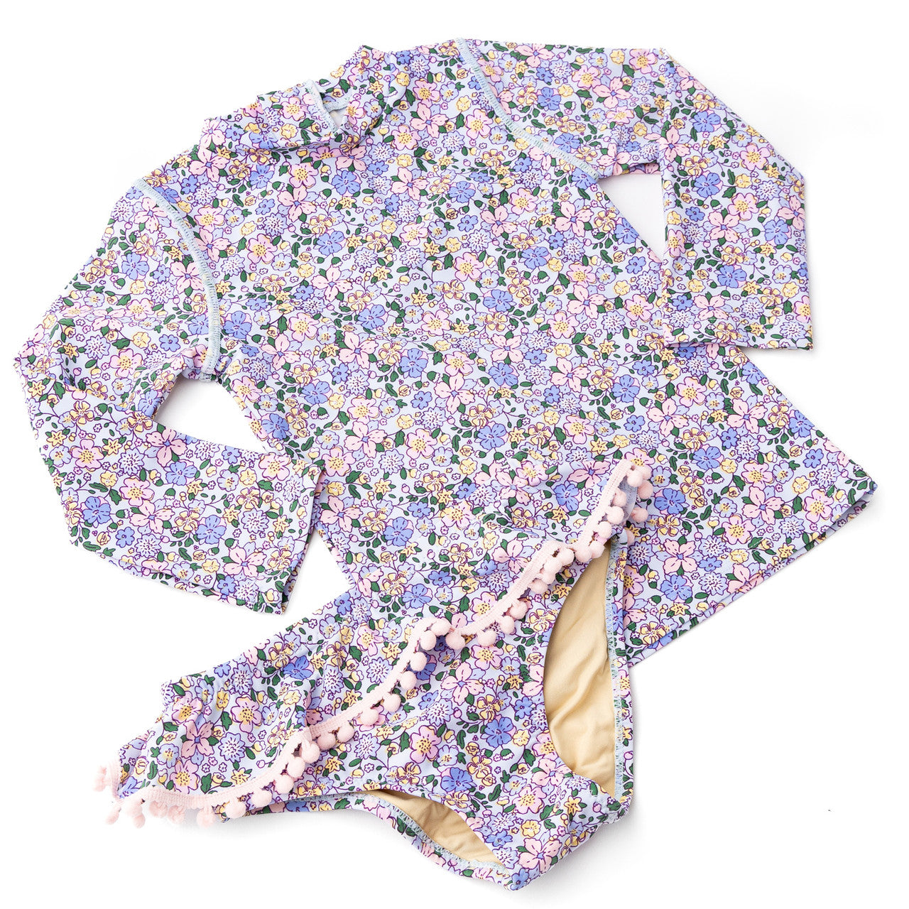 Blue Blossoms Girls Rashguard Swim Set