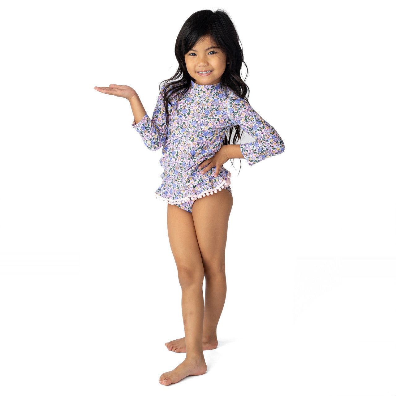 Blue Blossoms Girls Rashguard Swim Set