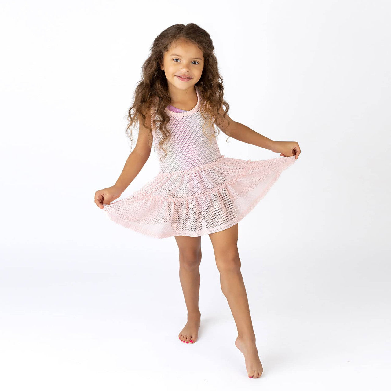 Pink Crochet Tank Dress Cover Up