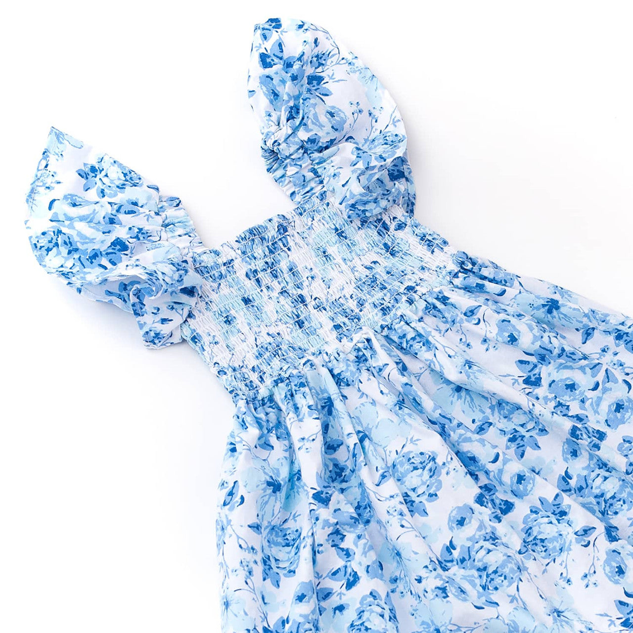 Hibiscus Rose Cotton Girls Smocked Flutter Sleeve Dress