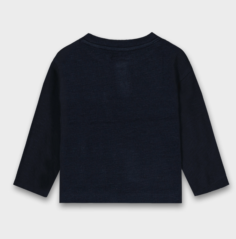 Navy 3 Button Long Sleeve Tee