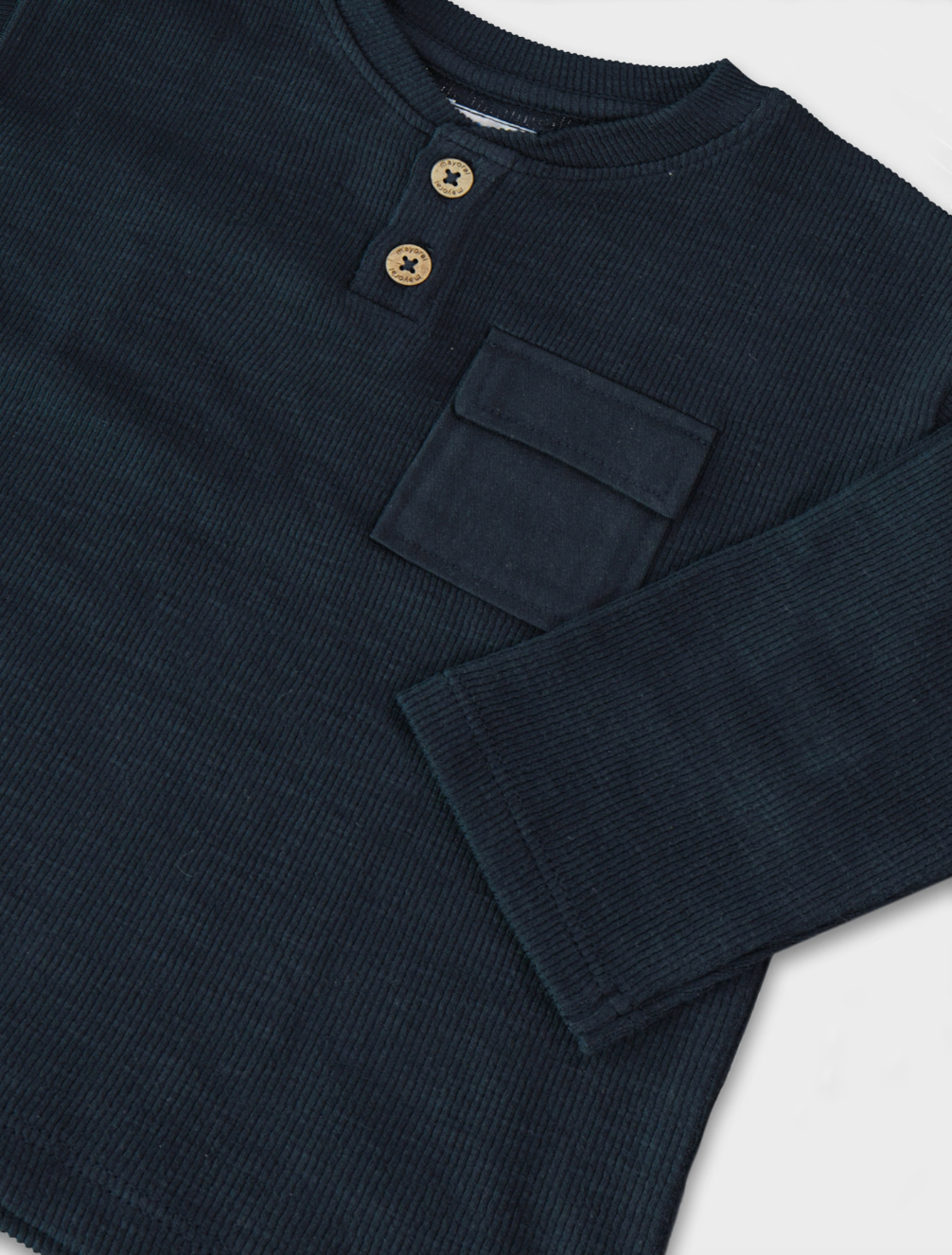 Navy 3 Button Long Sleeve Tee