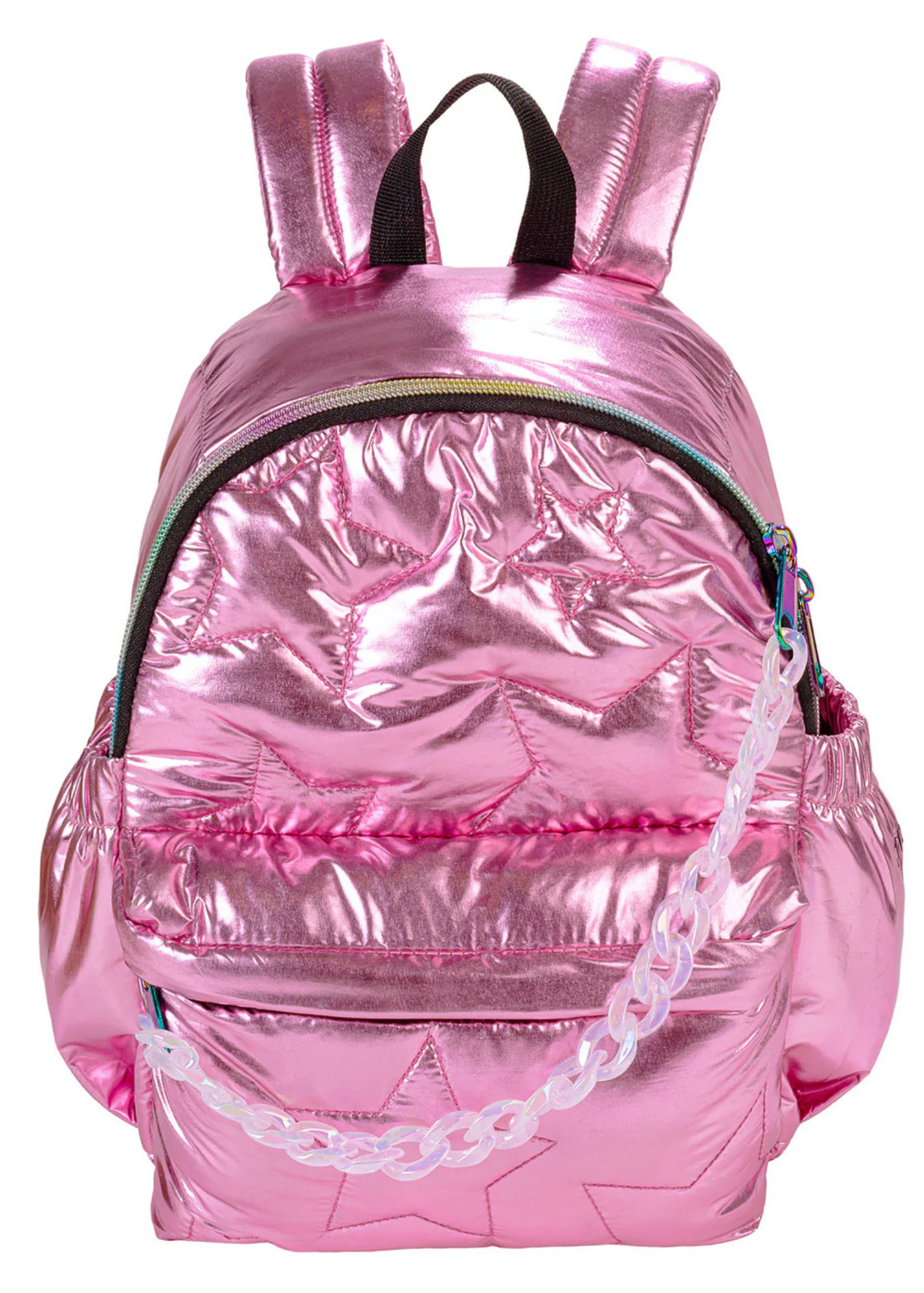 Metallic Star Quilted Mini Puffer Backpack Pink
