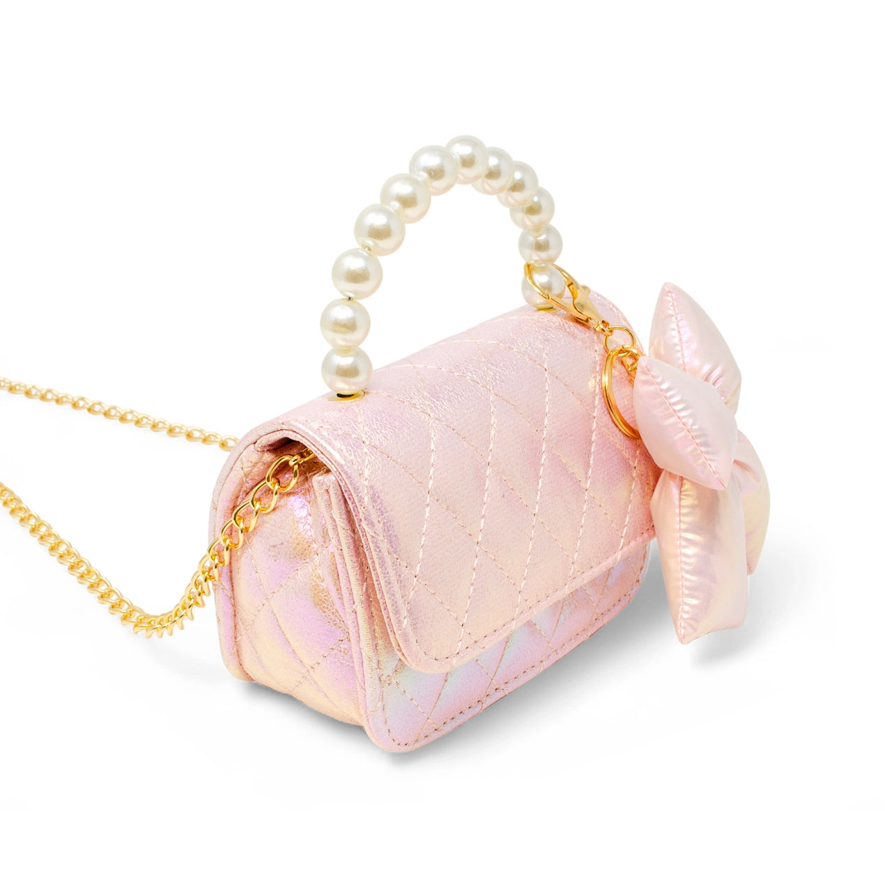 Pink Shiny Quilted Puffer Bow Bag
