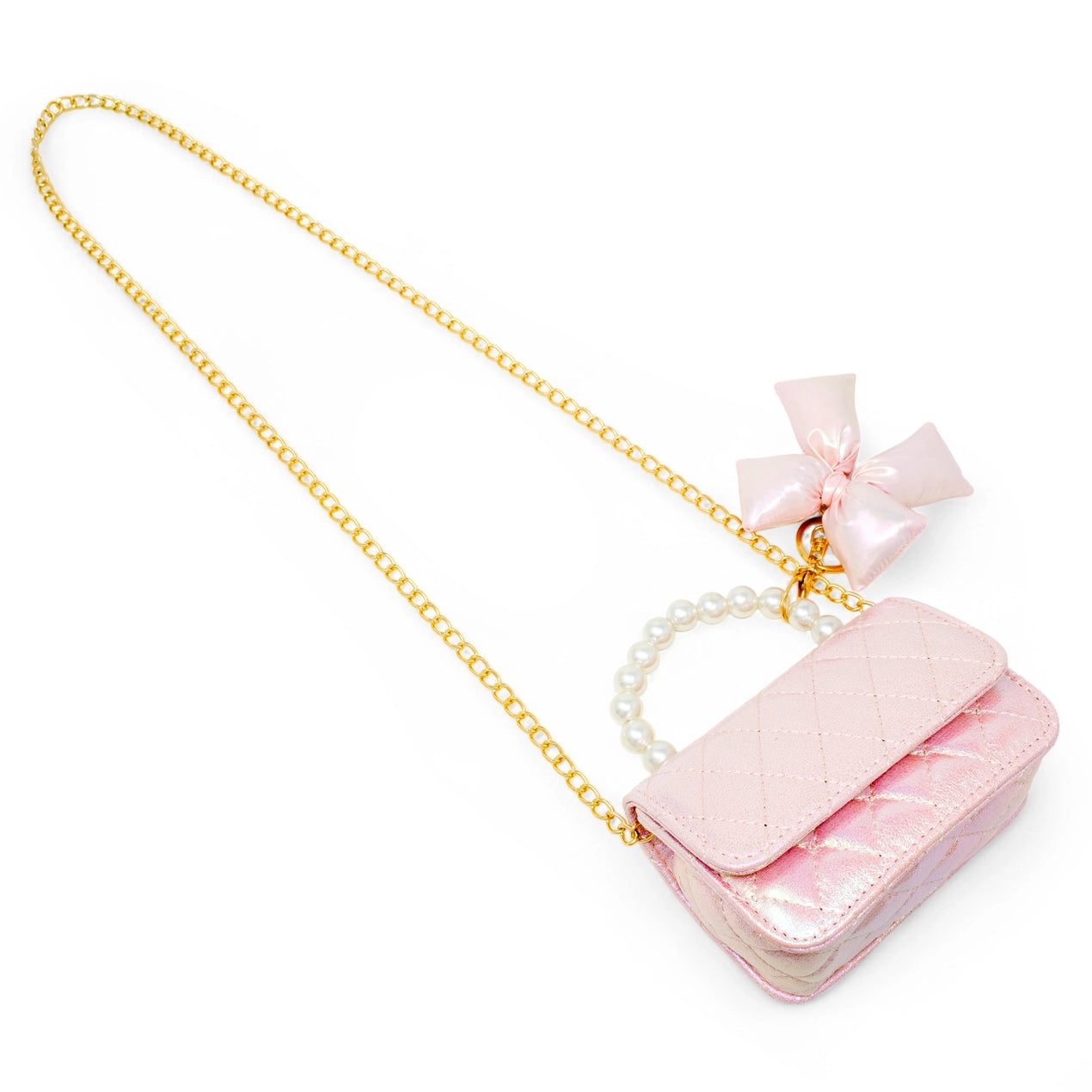Pink Shiny Quilted Puffer Bow Bag