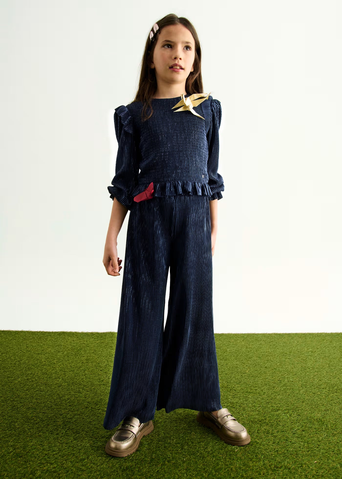 Navy Pleated Pants Set