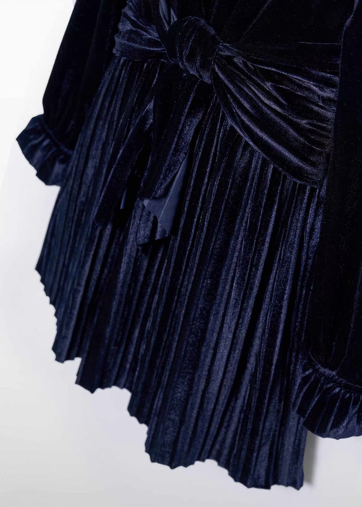 Navy Pleated Velvet Dress