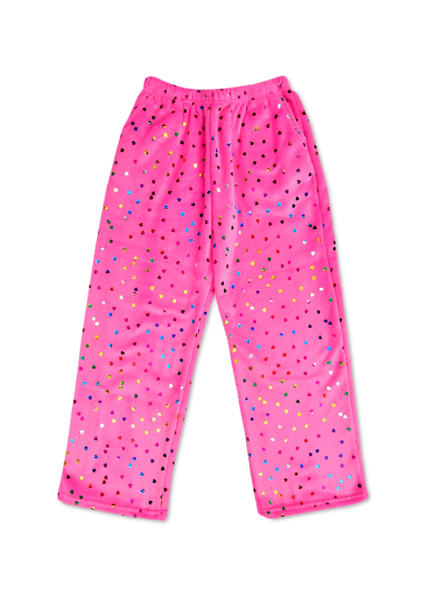 Bright Pink Foil Heart Plush Pants