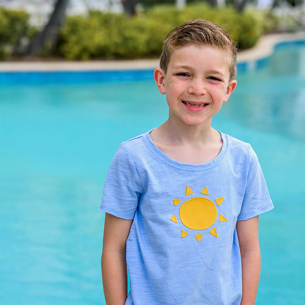 Sun Golden Raw Edge Short Sleeve T-Shirt
