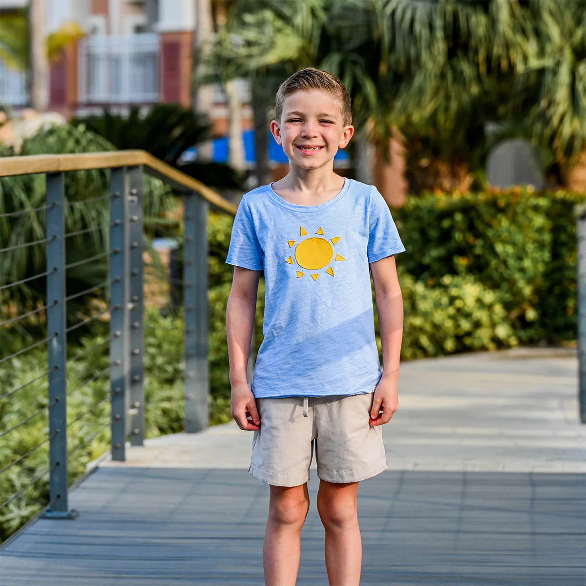 Sun Golden Raw Edge Short Sleeve T-Shirt