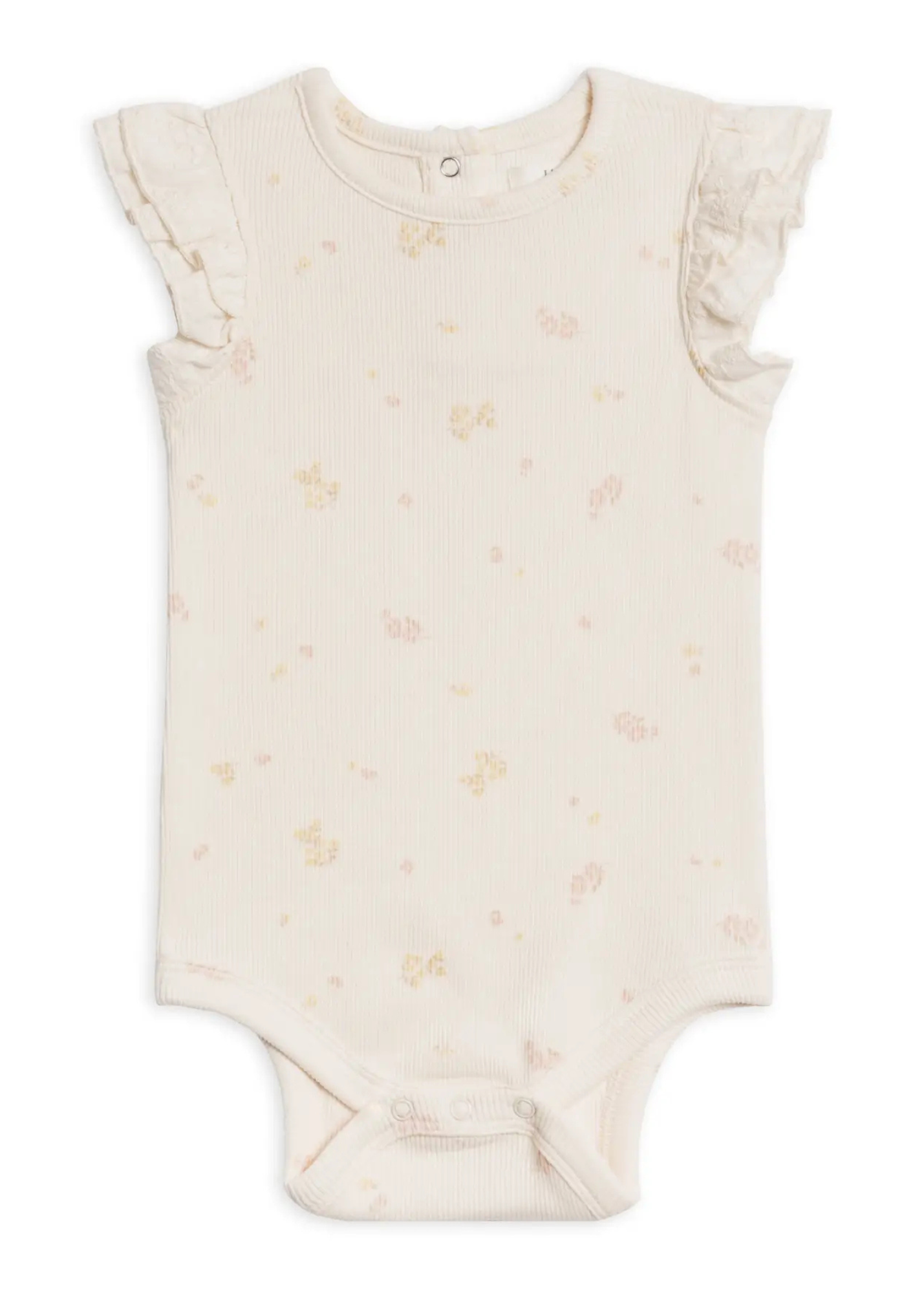 Maggie Ribbed Shortsleeve Bodysuit with Eyelet Ruffle