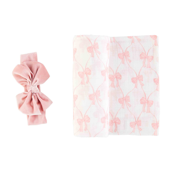 Bow Swaddle and Headband Set