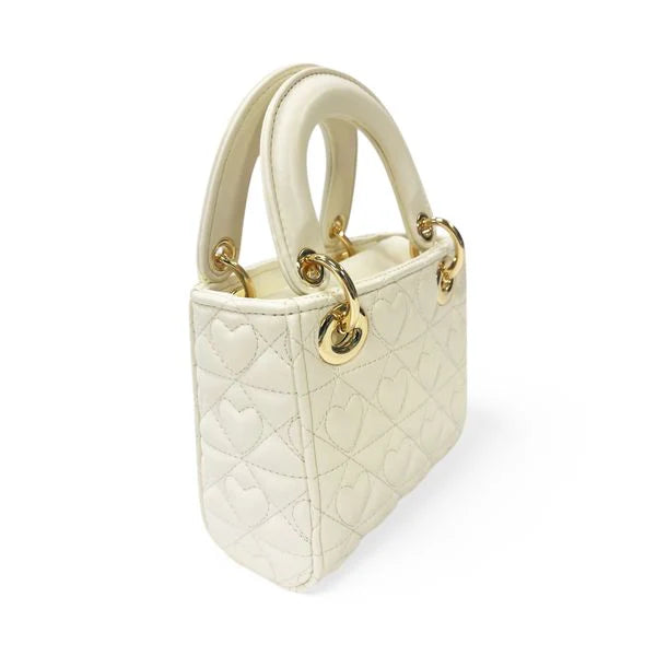 Ivory Heart-Quilted Bag