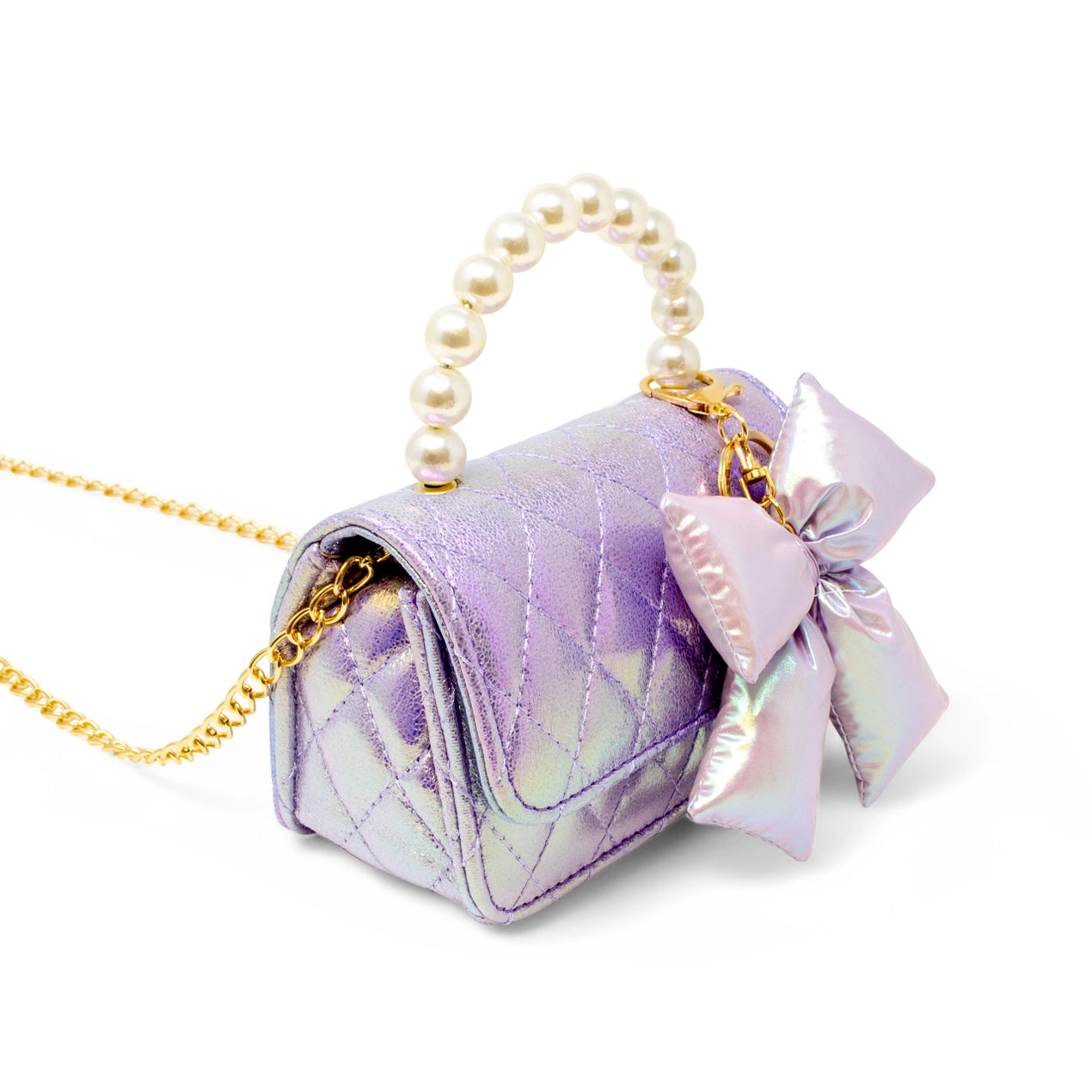 Purple Shiny Quilted Puffer Bow Bag