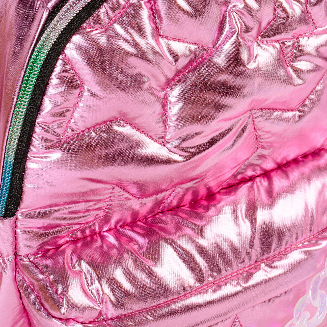 Metallic Star Quilted Mini Puffer Backpack Pink