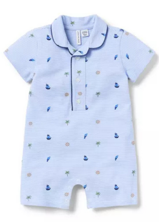 Baby Striped Nautical Icon Pique Romper
