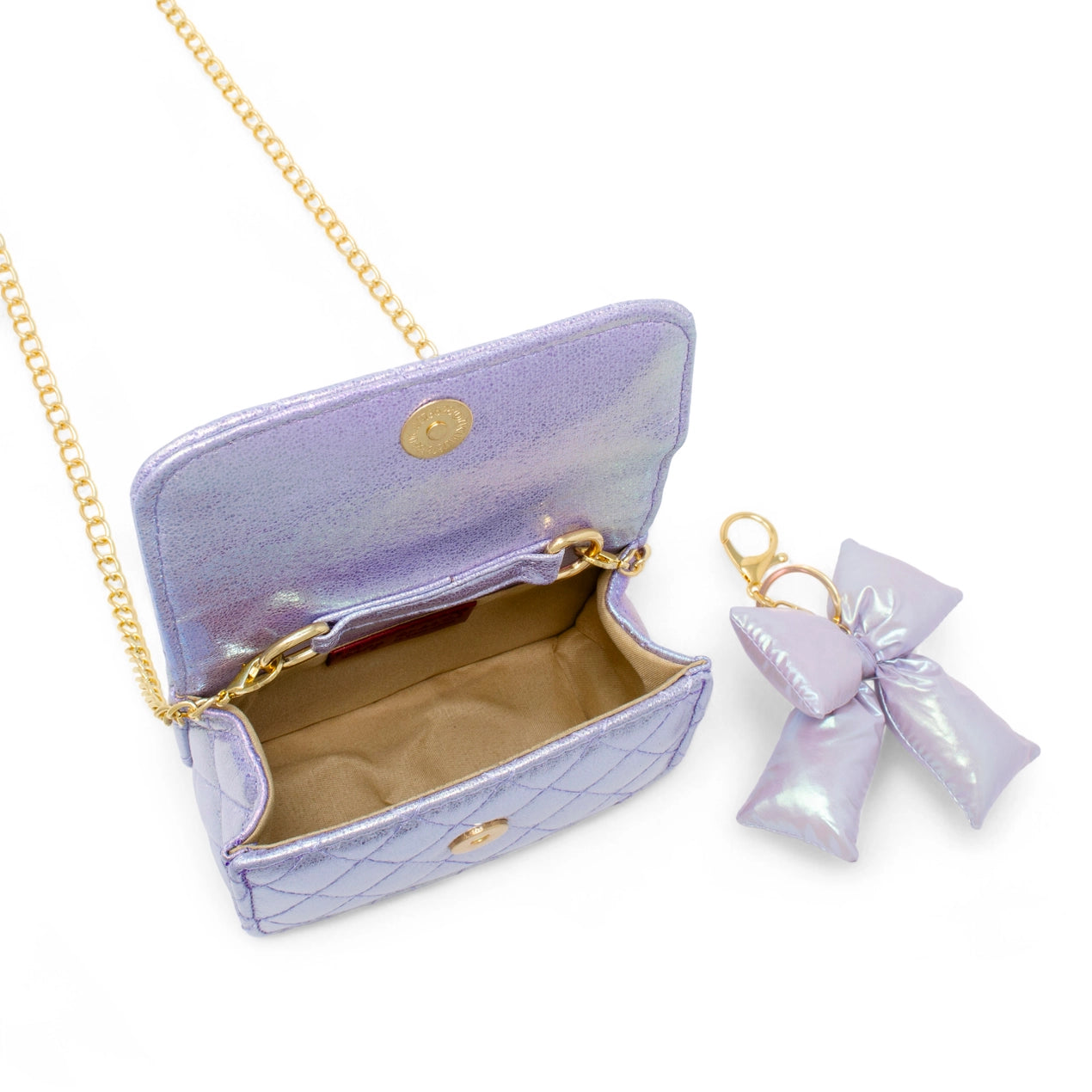 Purple Shiny Quilted Puffer Bow Bag