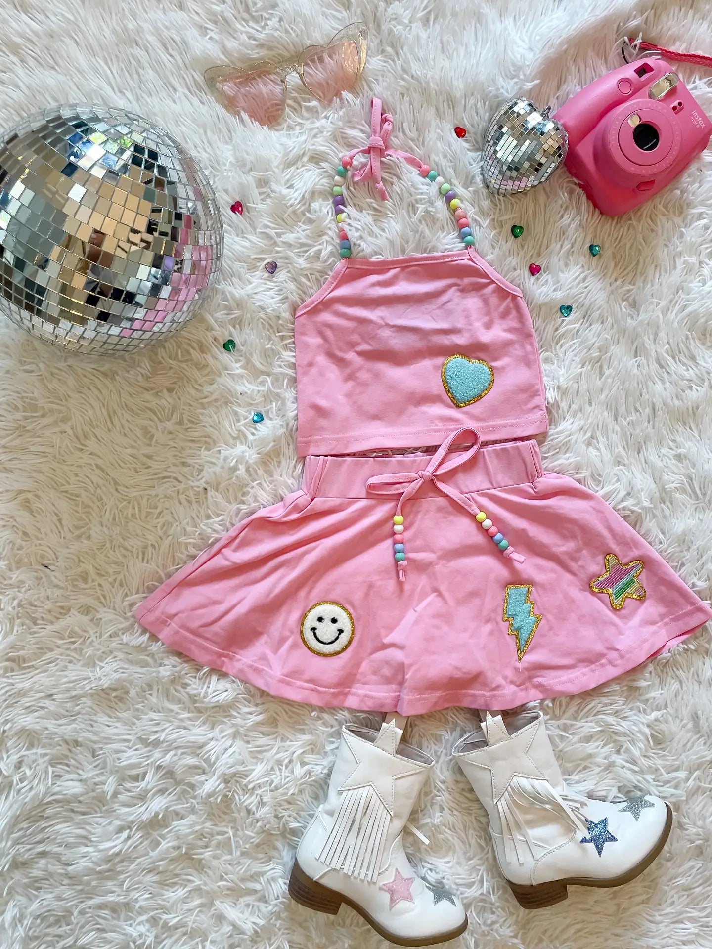 Pink Beaded Two Piece Skort Set