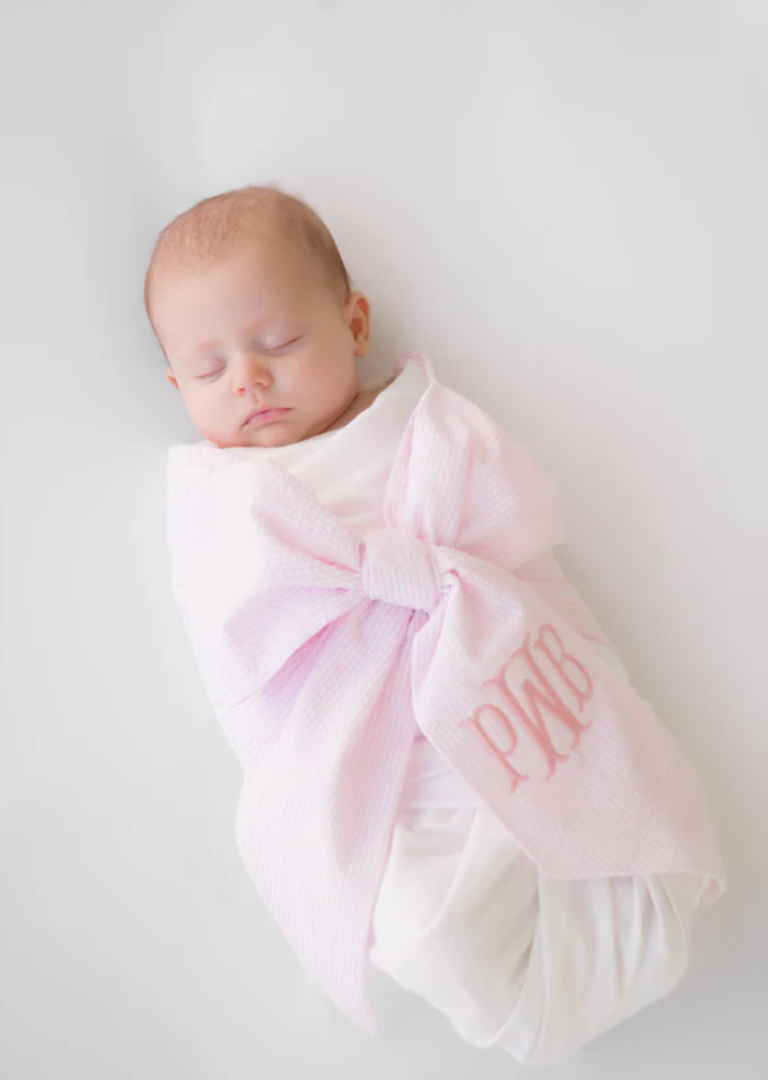 Seersucker Bow Swaddle