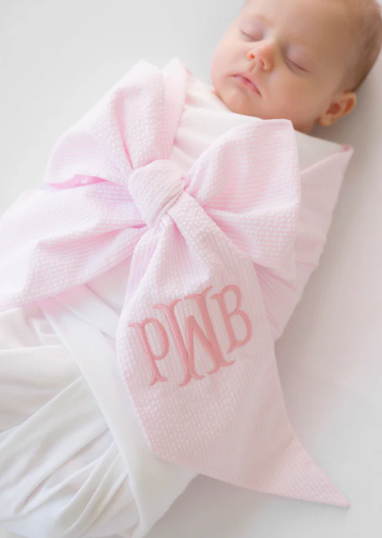 Seersucker Bow Swaddle