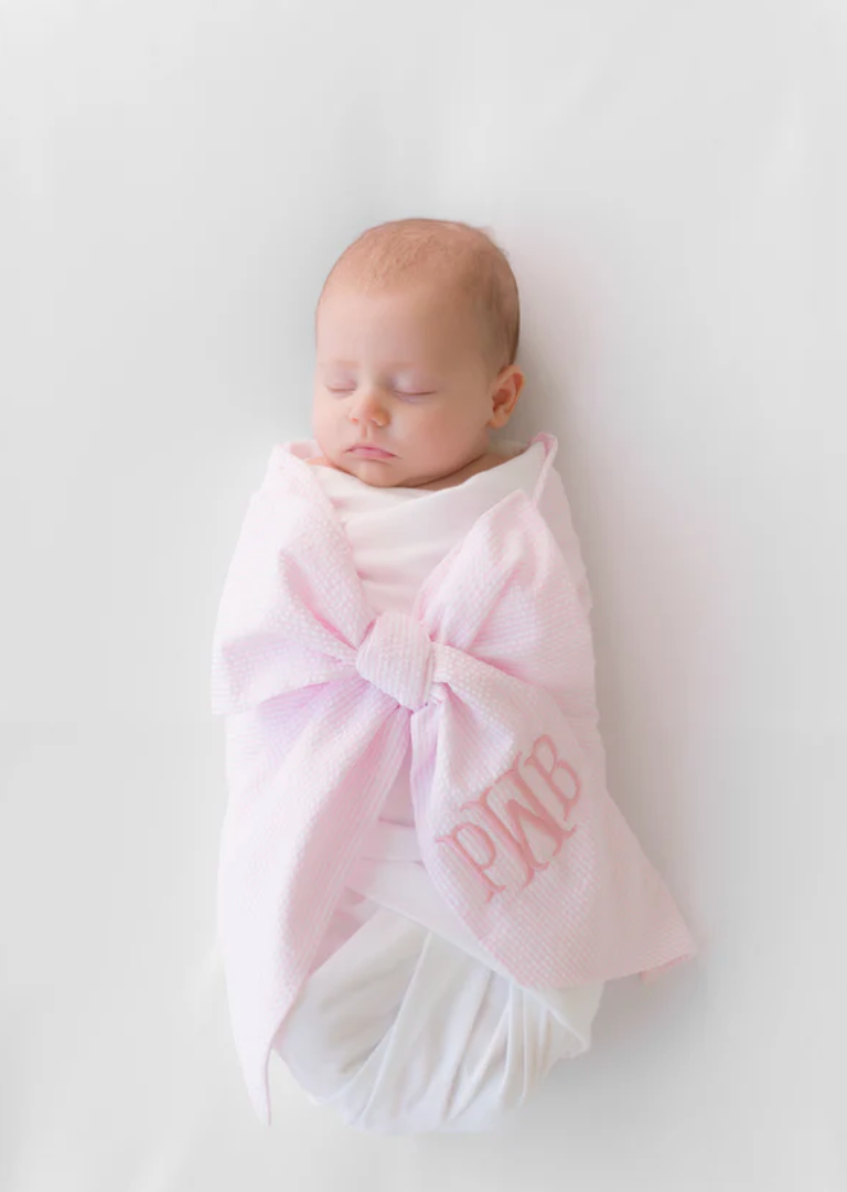 Seersucker Bow Swaddle