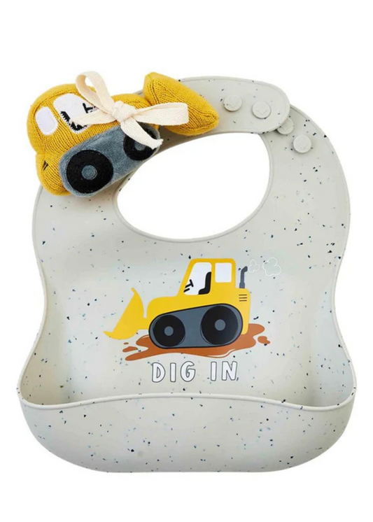 Bulldozer Bib & Rattle Set