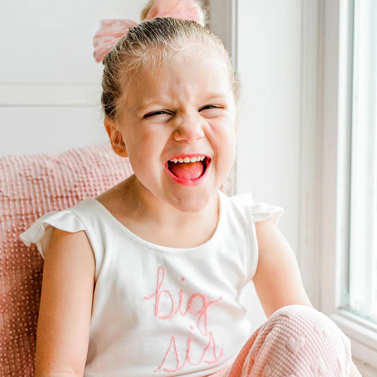 "Big Sis" Pink Eyelash Flutter Sleeve Tank