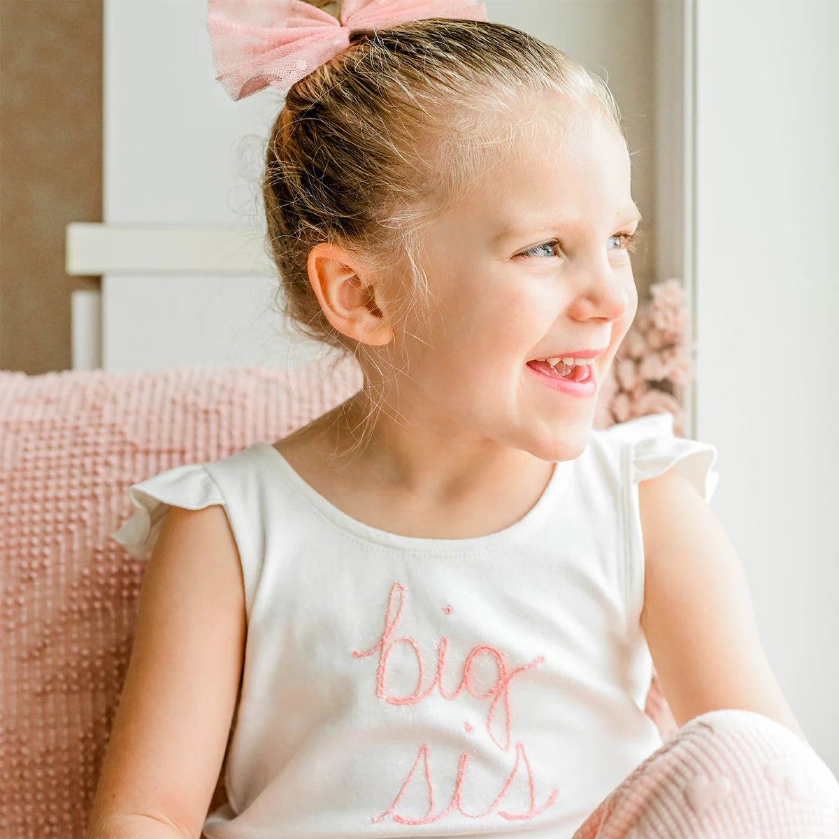 "Big Sis" Pink Eyelash Flutter Sleeve Tank