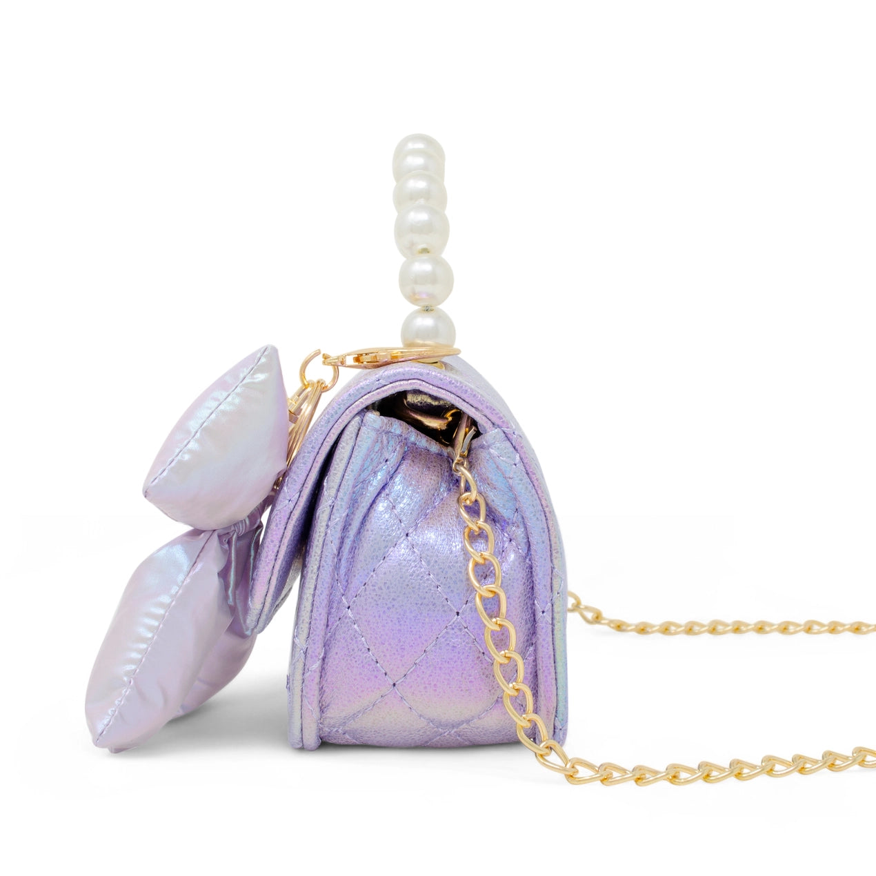 Purple Shiny Quilted Puffer Bow Bag