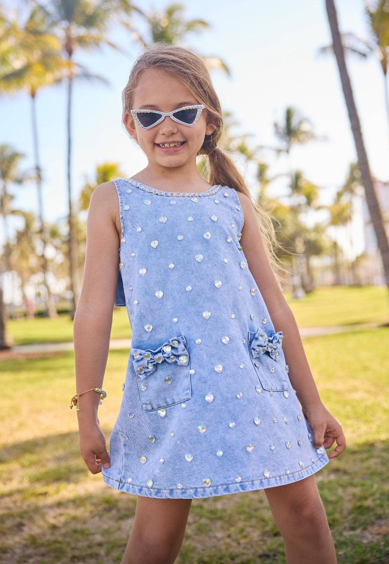 Crystal Bow Denim Dress