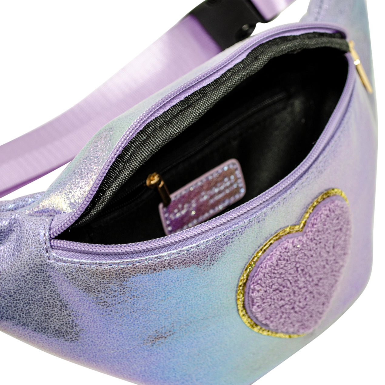 Purple Shiny Heart Patch Sling Bag