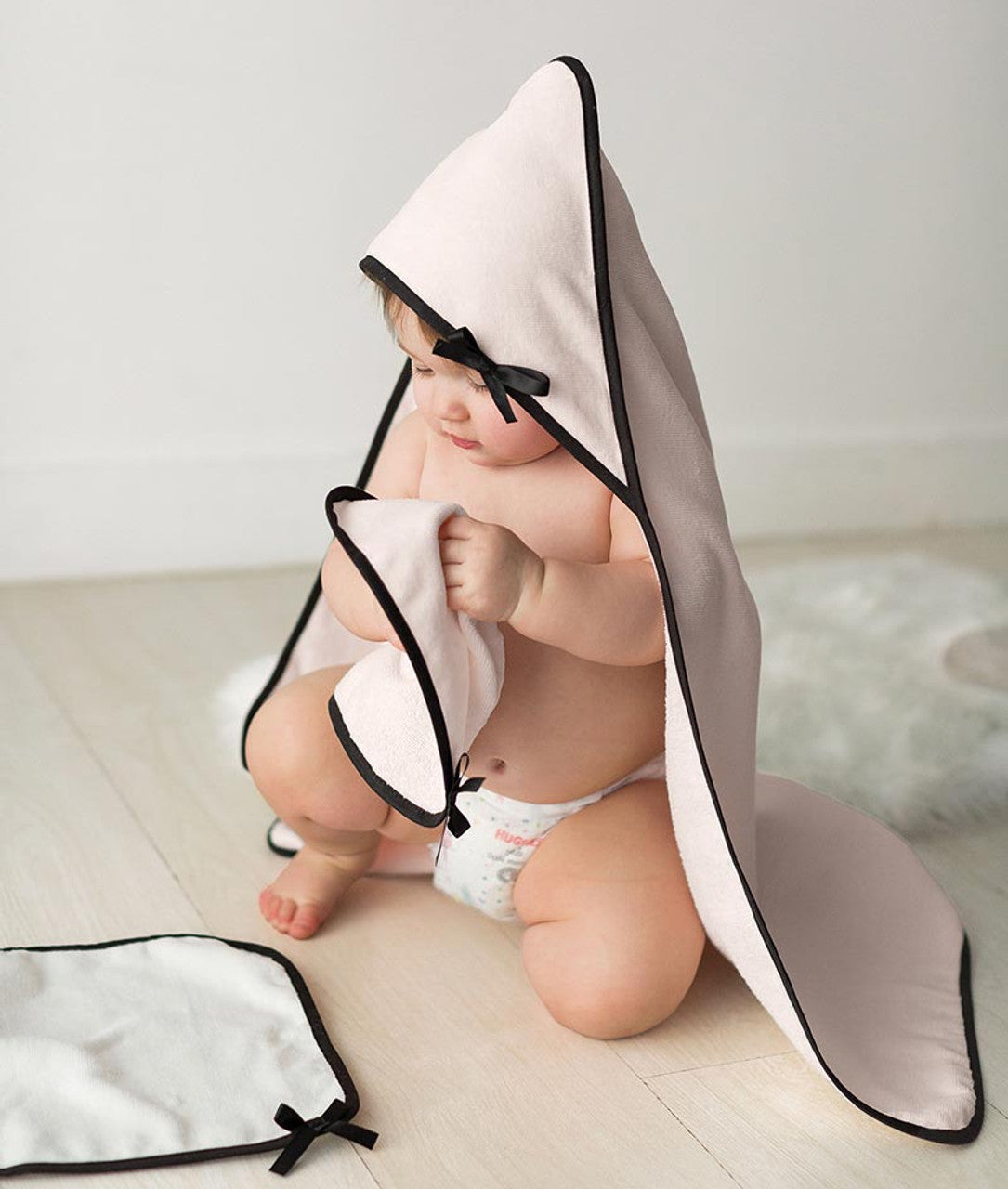 Pink Hooded Baby Bath Towel with Bow