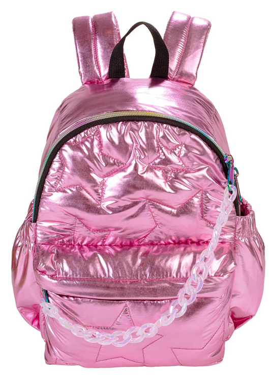 Metallic Star Quilted Mini Puffer Backpack Pink