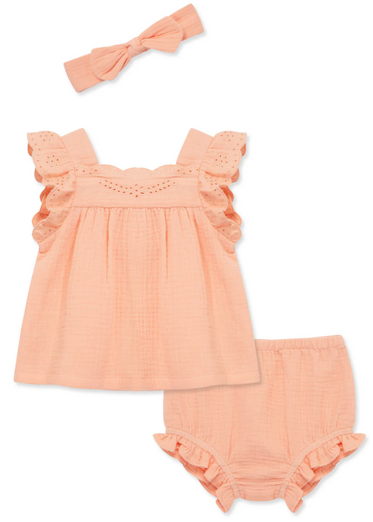 Eyelet Gauze Short Set and Headband