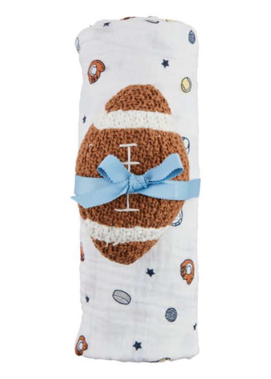 Sports Swaddle & Rattle Set