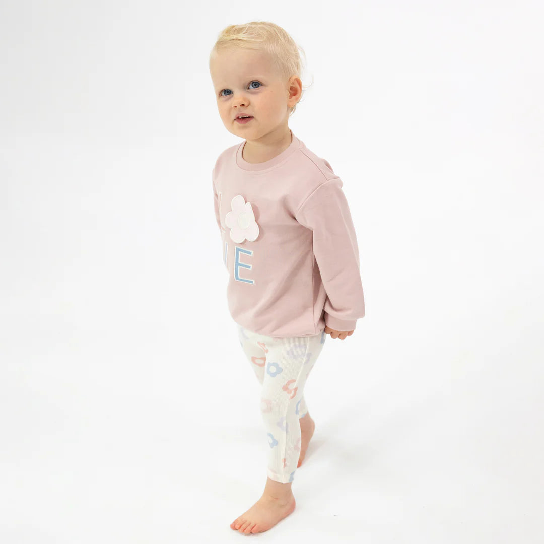 Daisy Pop French Terry Oversize Aplique Sweatshirt and Legging Set