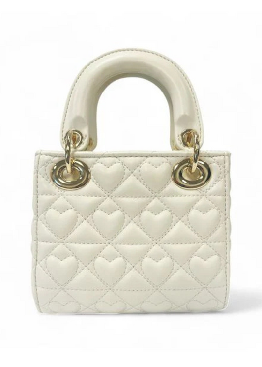 Ivory Heart-Quilted Bag