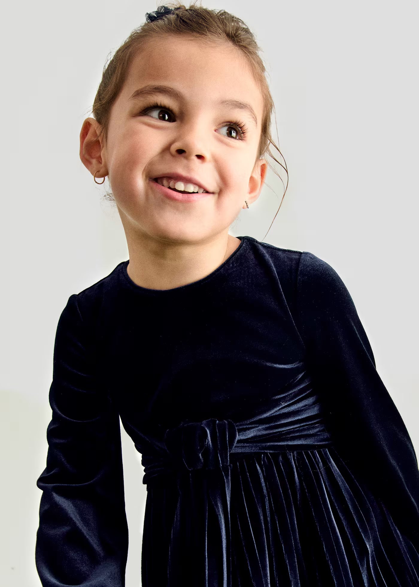 Navy Pleated Velvet Dress