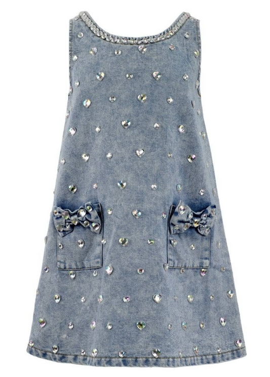 Crystal Bow Denim Dress